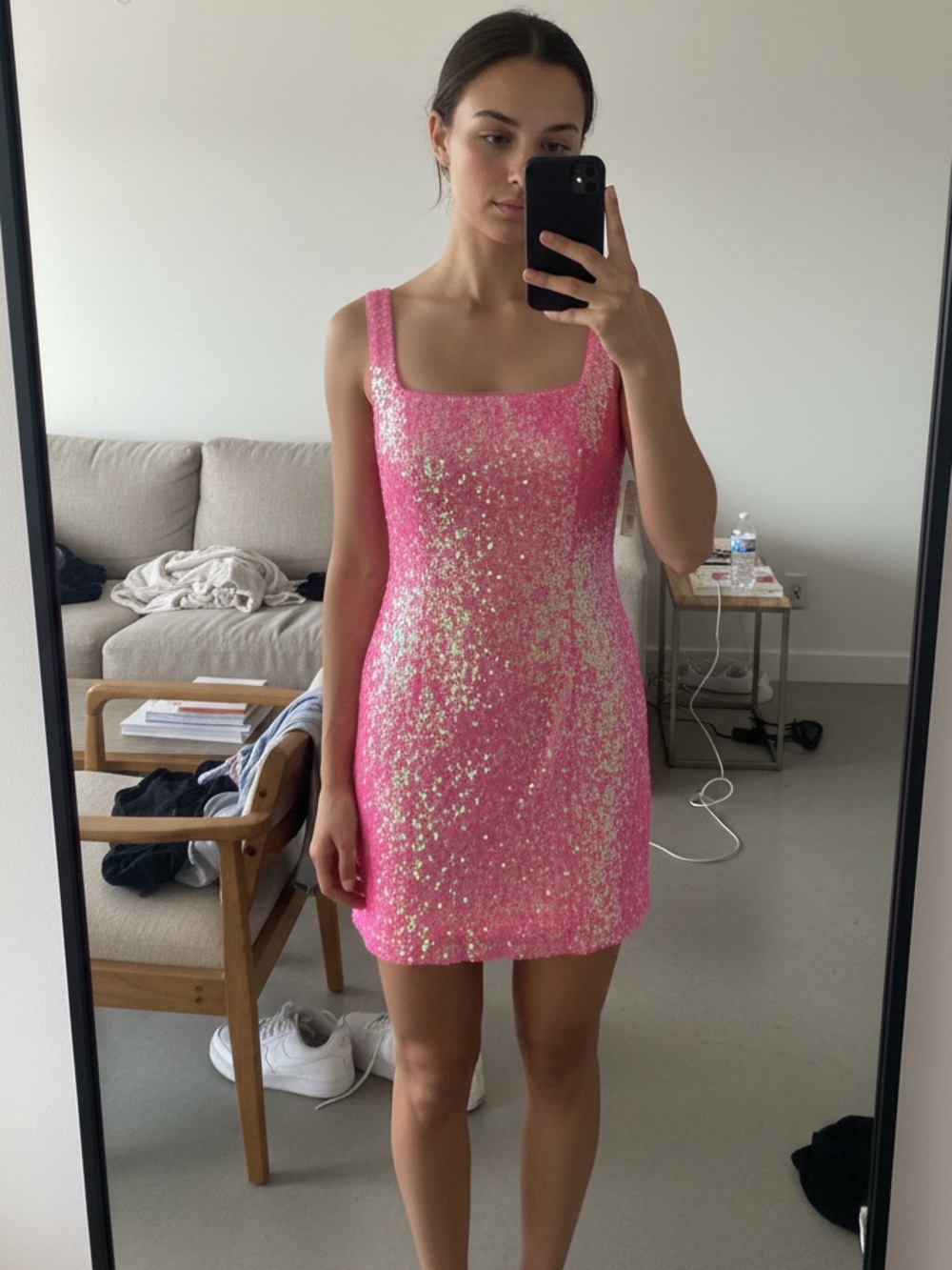 DB STUDIO-The Edit Iridescent Soft Pink Sequin Mini Dress Size 6